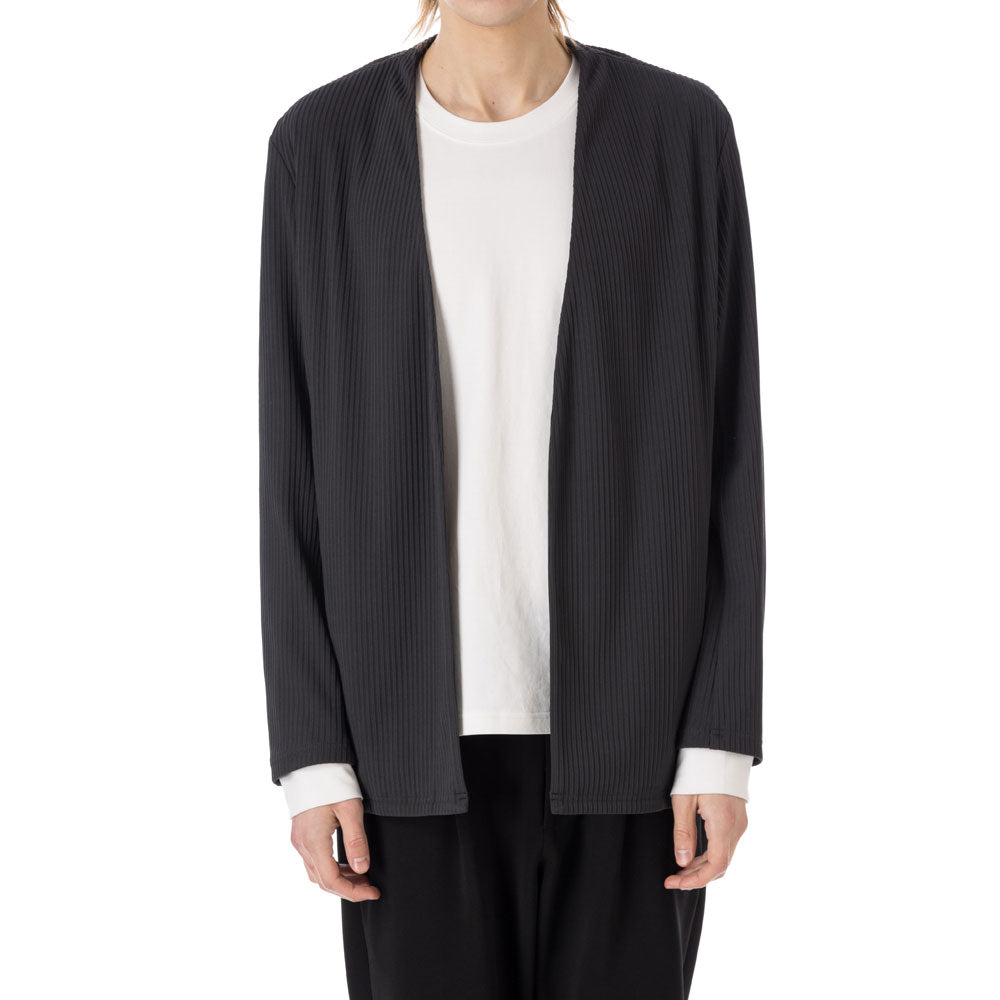 PE STRETCH RIB COLLARLESS CARDIGAN