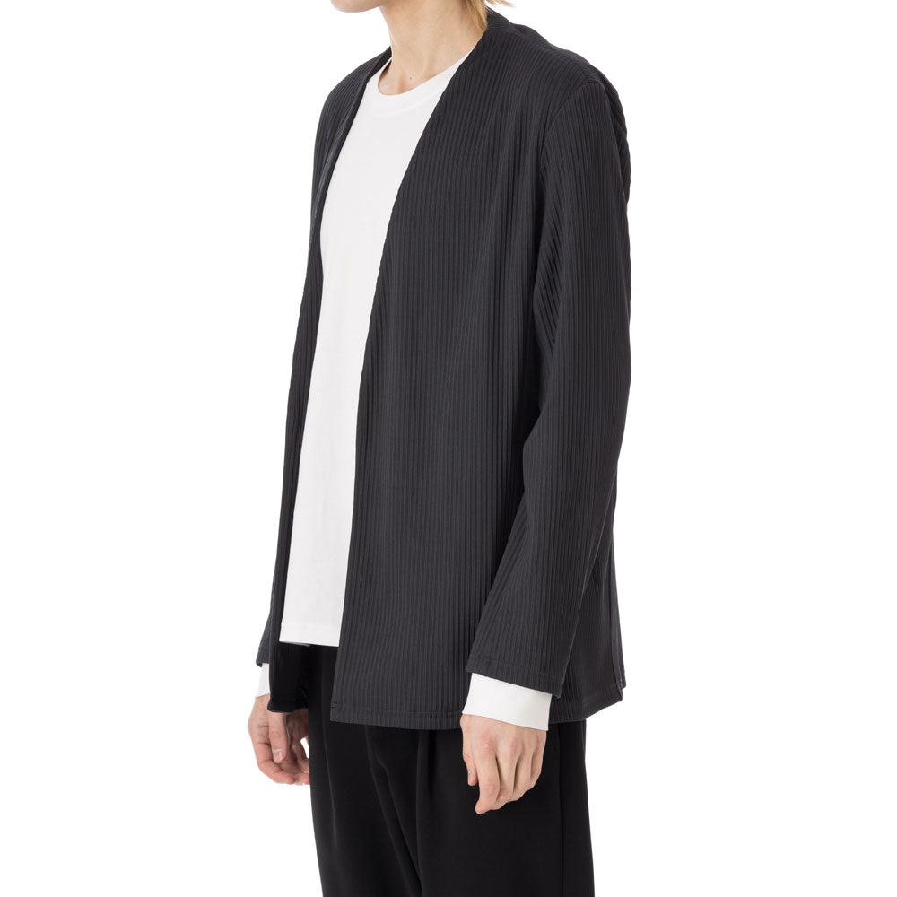 PE STRETCH RIB COLLARLESS CARDIGAN