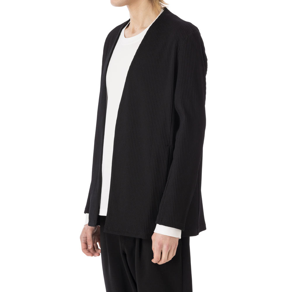 PE STRETCH RIB COLLARLESS CARDIGAN