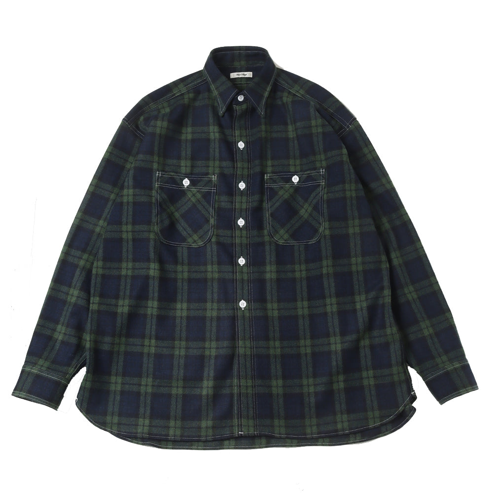 HYPER BIG TARTAN WOOL DRAPE MILITARY WORK SHIRTS