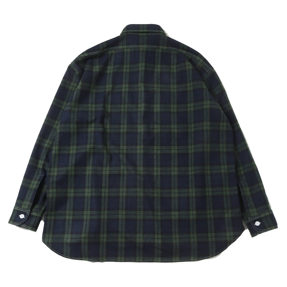 HYPER BIG TARTAN WOOL DRAPE MILITARY WORK SHIRTS