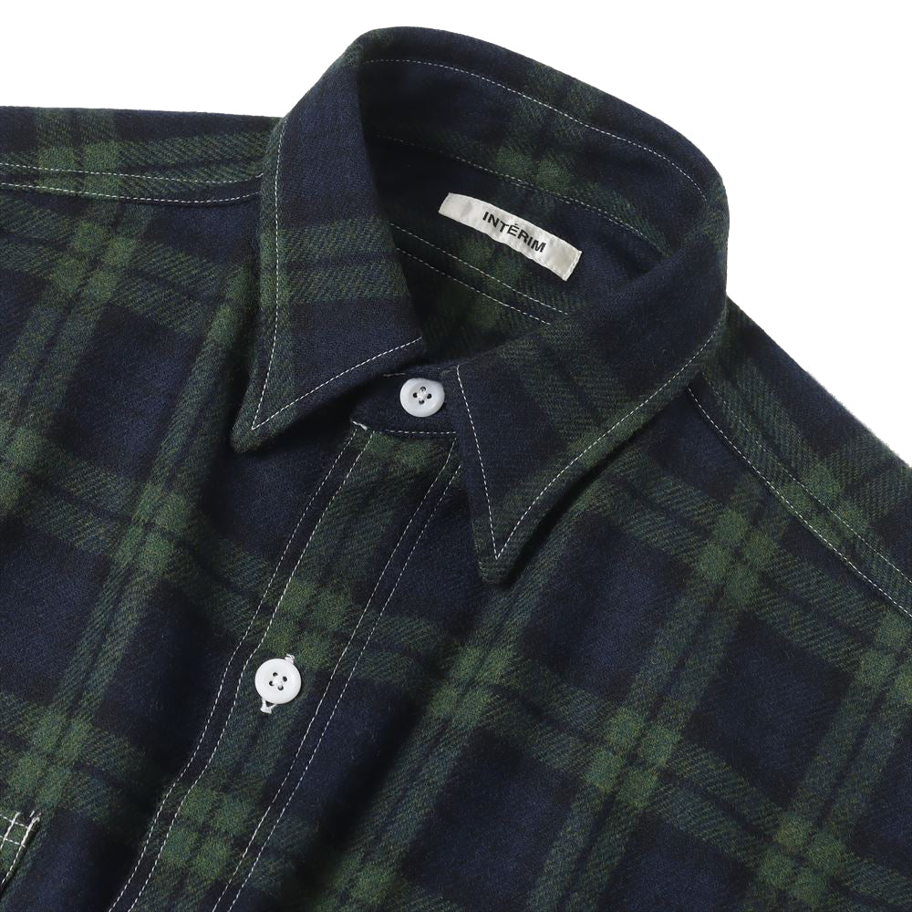 HYPER BIG TARTAN WOOL DRAPE MILITARY WORK SHIRTS