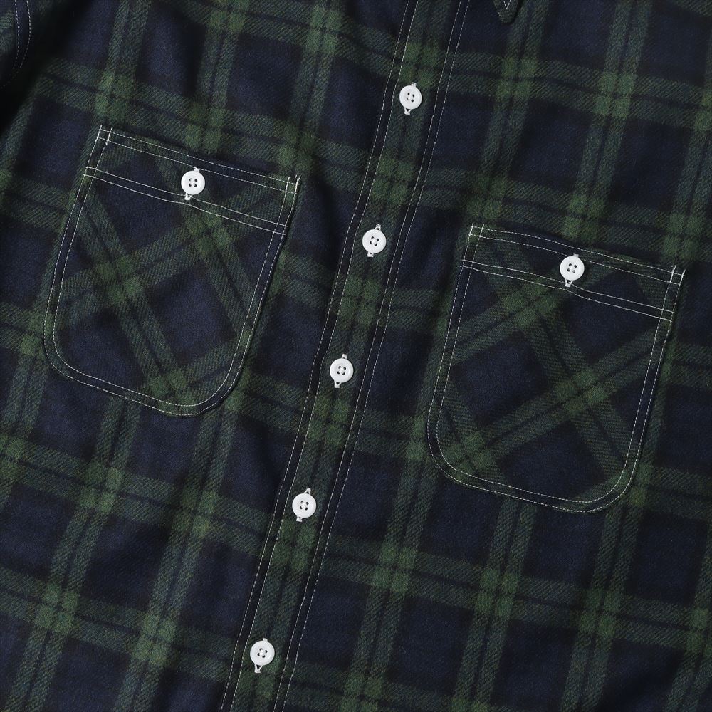 HYPER BIG TARTAN WOOL DRAPE MILITARY WORK SHIRTS