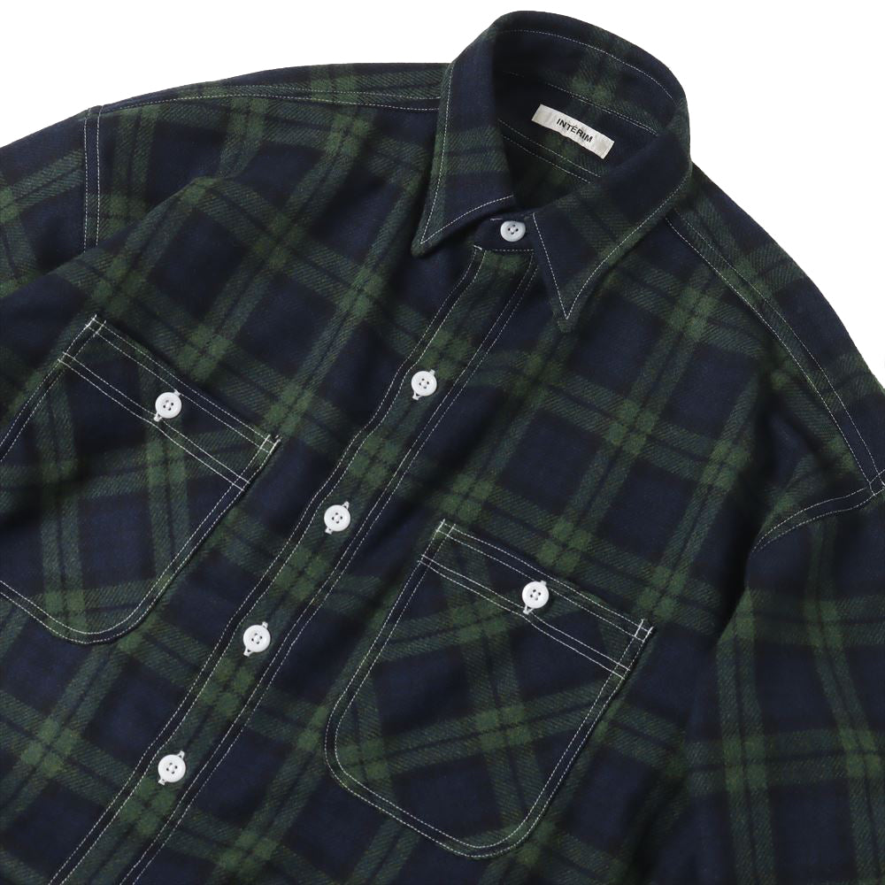 HYPER BIG TARTAN WOOL DRAPE MILITARY WORK SHIRTS