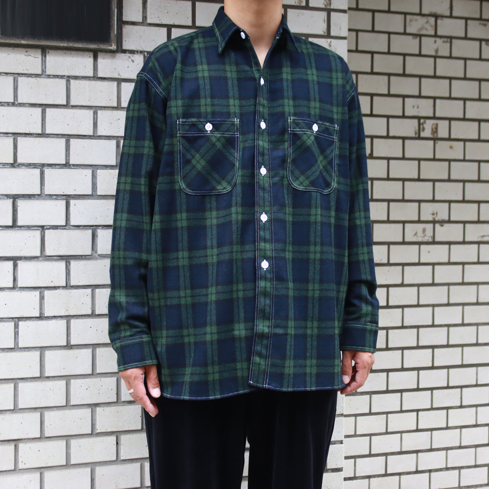 HYPER BIG TARTAN WOOL DRAPE MILITARY WORK SHIRTS