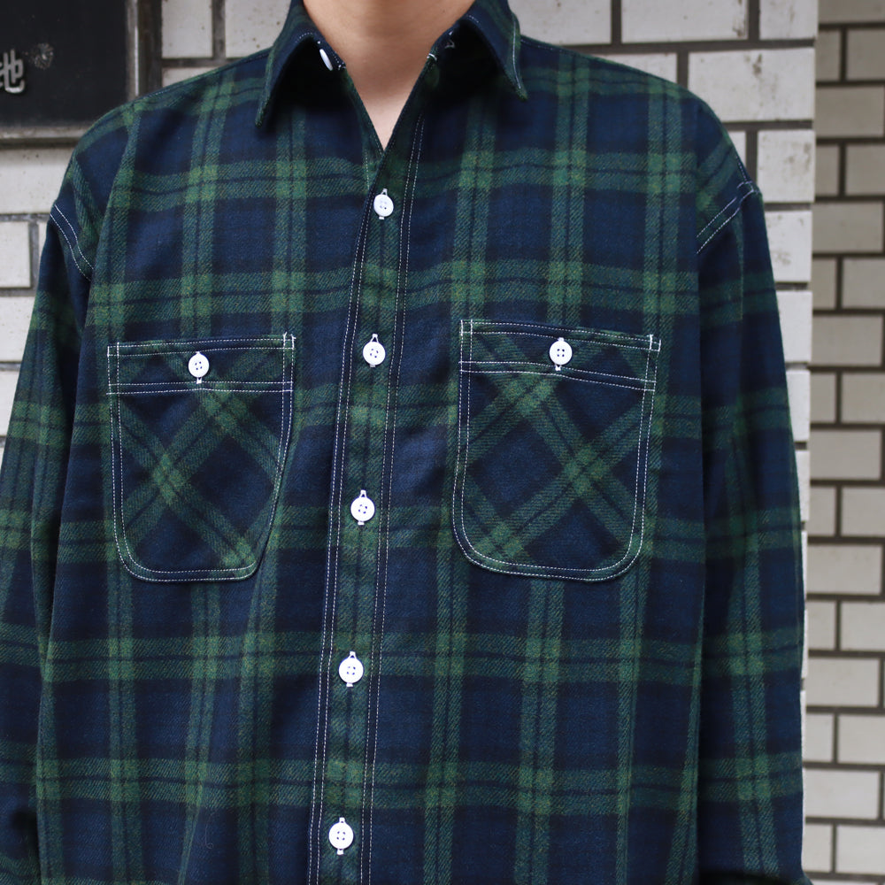 HYPER BIG TARTAN WOOL DRAPE MILITARY WORK SHIRTS