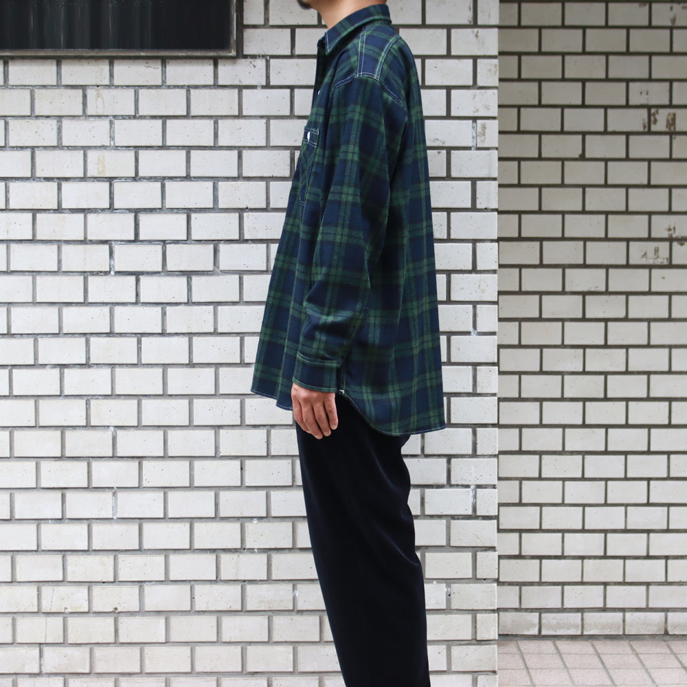 HYPER BIG TARTAN WOOL DRAPE MILITARY WORK SHIRTS