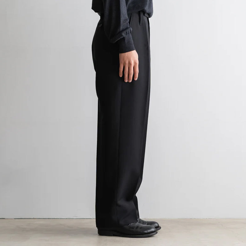 HERRING BONE WOOL SUITING 1-TUCK WIDE TAPERED SLACKS