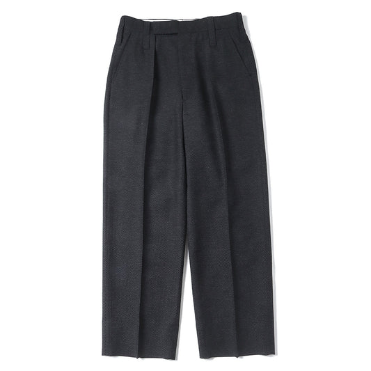  HERRING BONE WOOL SUITING 1-TUCK WIDE TAPERED SLACKS  