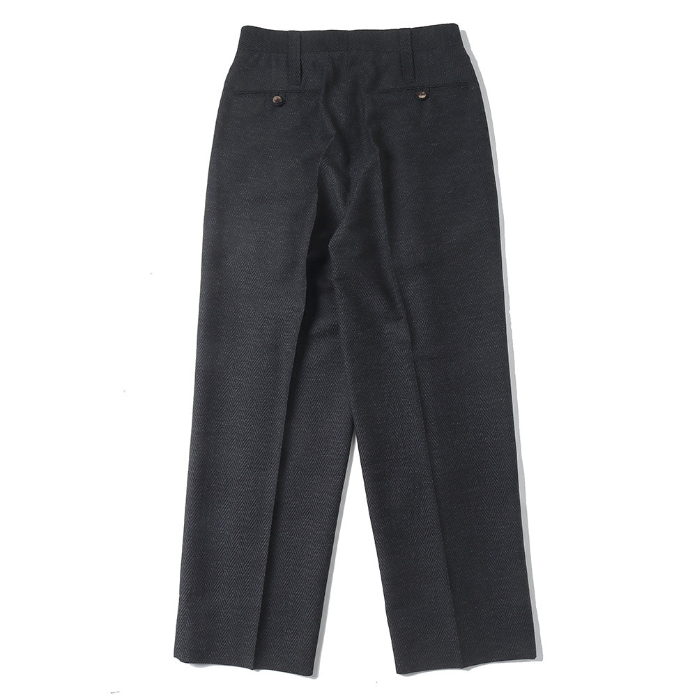 HERRING BONE WOOL SUITING 1-TUCK WIDE TAPERED SLACKS