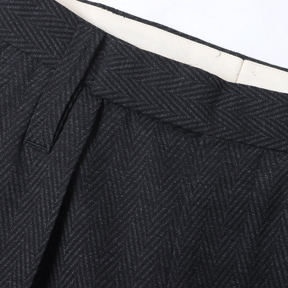 HERRING BONE WOOL SUITING 1-TUCK WIDE TAPERED SLACKS