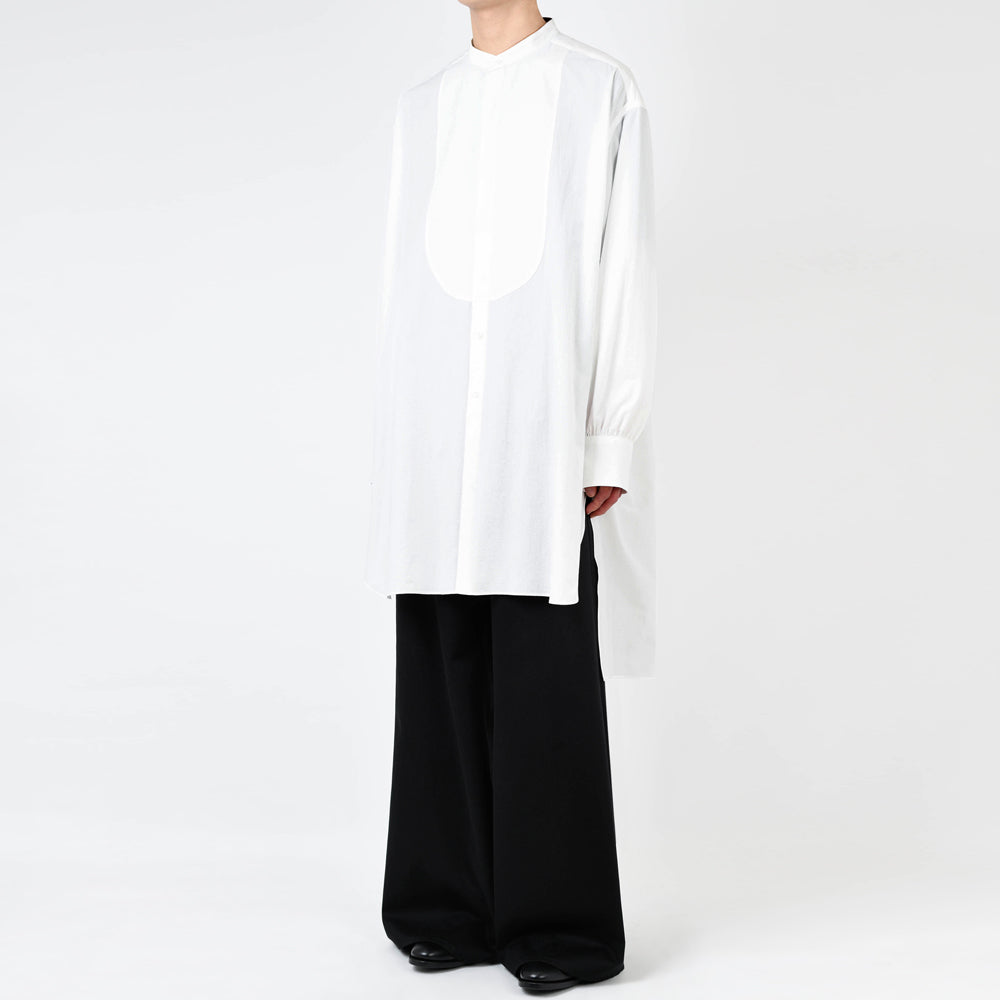 COTTON LINEN BAND COLLAR LONG SHIRT