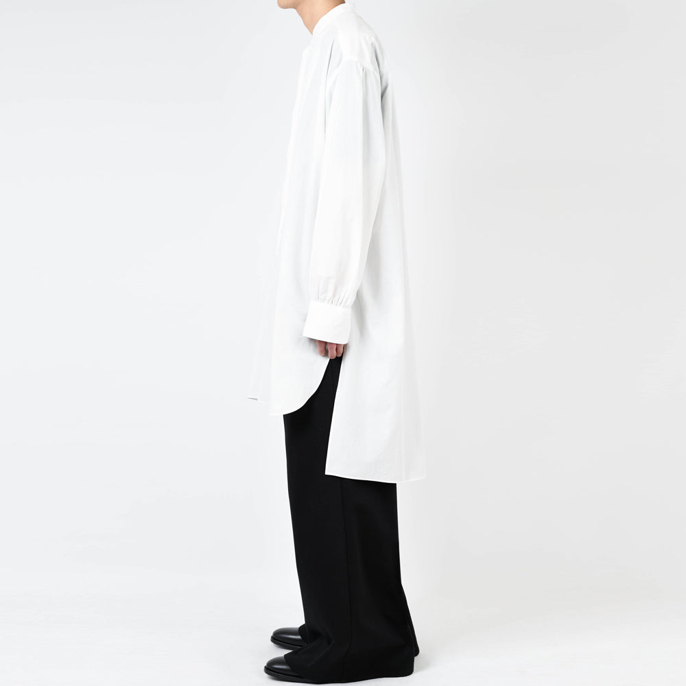 COTTON LINEN BAND COLLAR LONG SHIRT