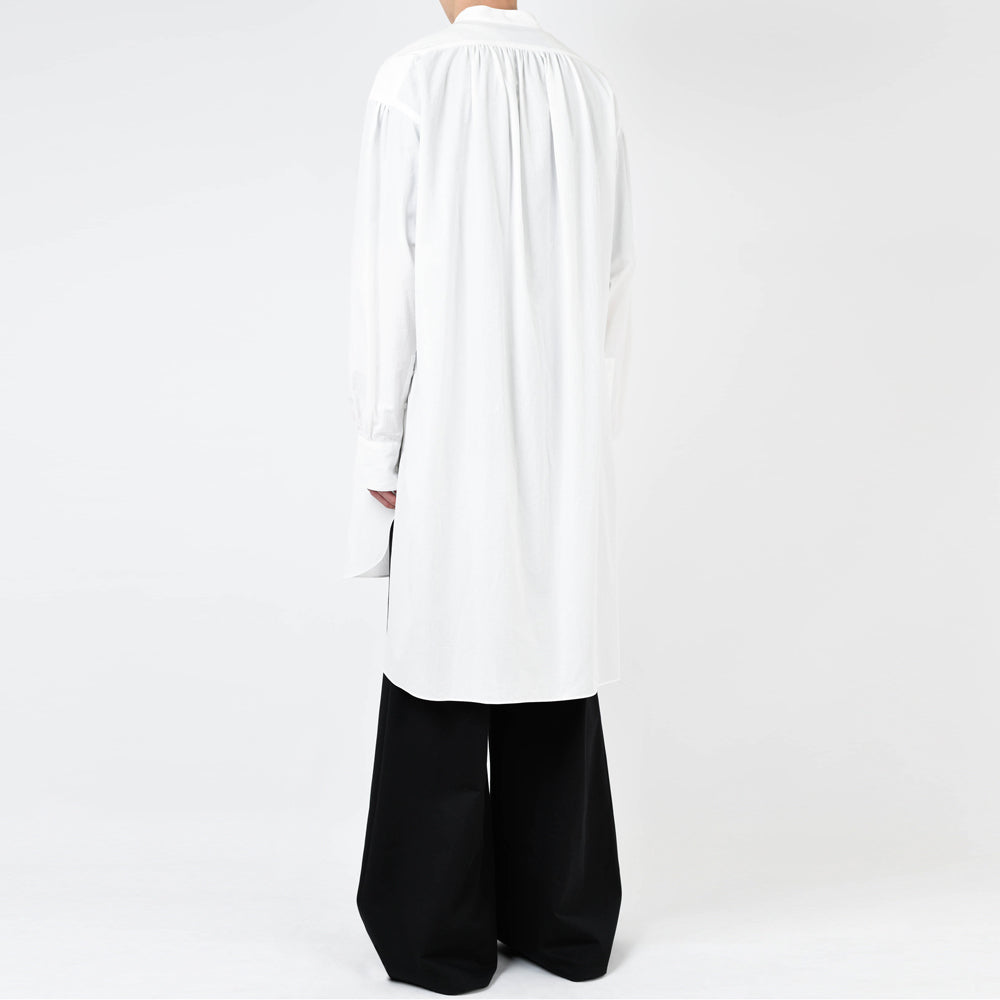 COTTON LINEN BAND COLLAR LONG SHIRT