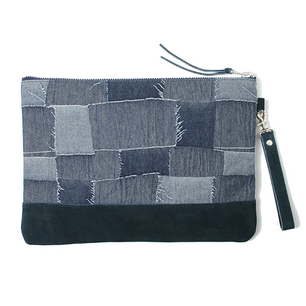 PATCHWORK JACQUARD DENIM CLUTCH BAG