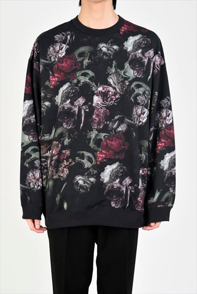 LOOP BACK CLOTH INKJET FLOWER SKULL PULLOVER