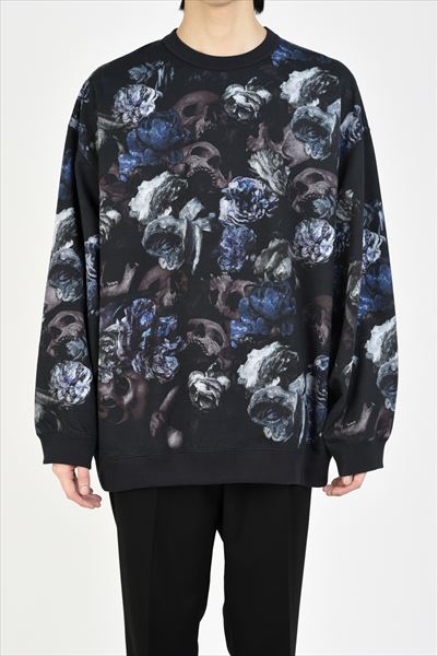 LOOP BACK CLOTH INKJET FLOWER SKULL PULLOVER