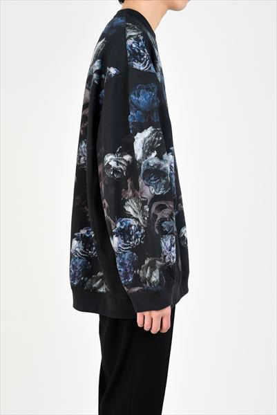 LOOP BACK CLOTH INKJET FLOWER SKULL PULLOVER