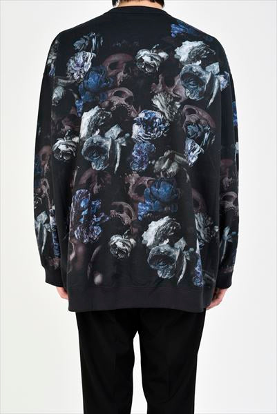 LOOP BACK CLOTH INKJET FLOWER SKULL PULLOVER