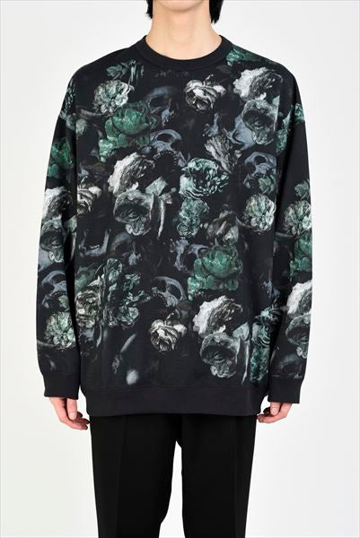 LOOP BACK CLOTH INKJET FLOWER SKULL PULLOVER