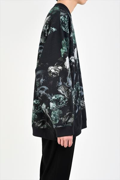 LOOP BACK CLOTH INKJET FLOWER SKULL PULLOVER