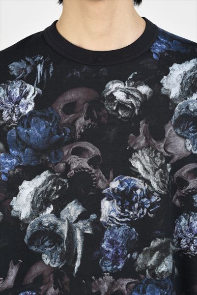 LOOP BACK CLOTH INKJET FLOWER SKULL PULLOVER